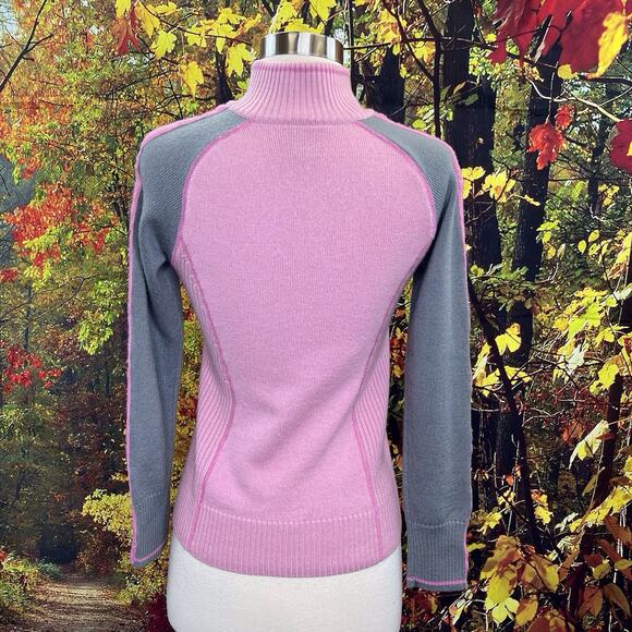 KOOTENAY Knitting Company LTD 100% Merino Wool Zip Up Bike Baby Pink Sweater S - Picture 7 of 9
